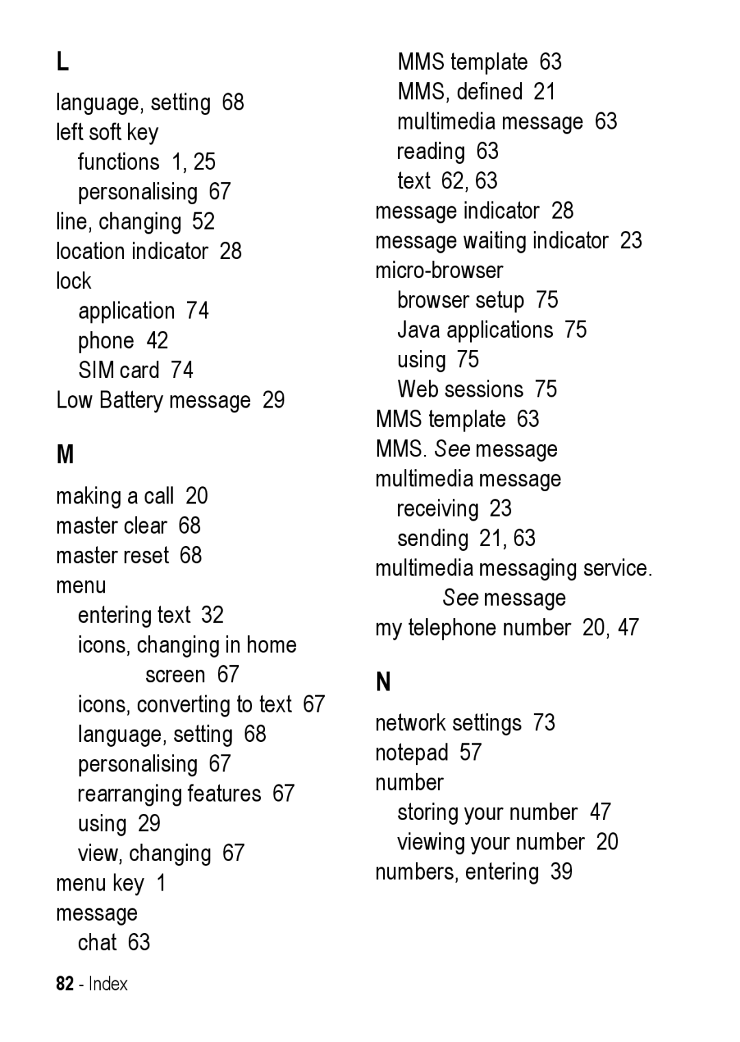 Motorola C390 manual Index 