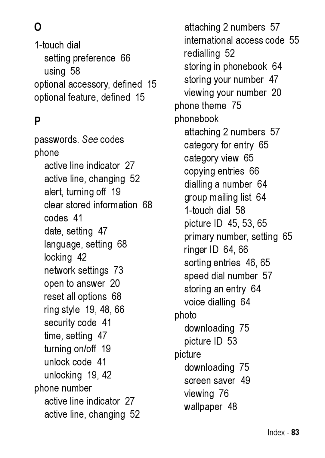 Motorola C390 manual Index 