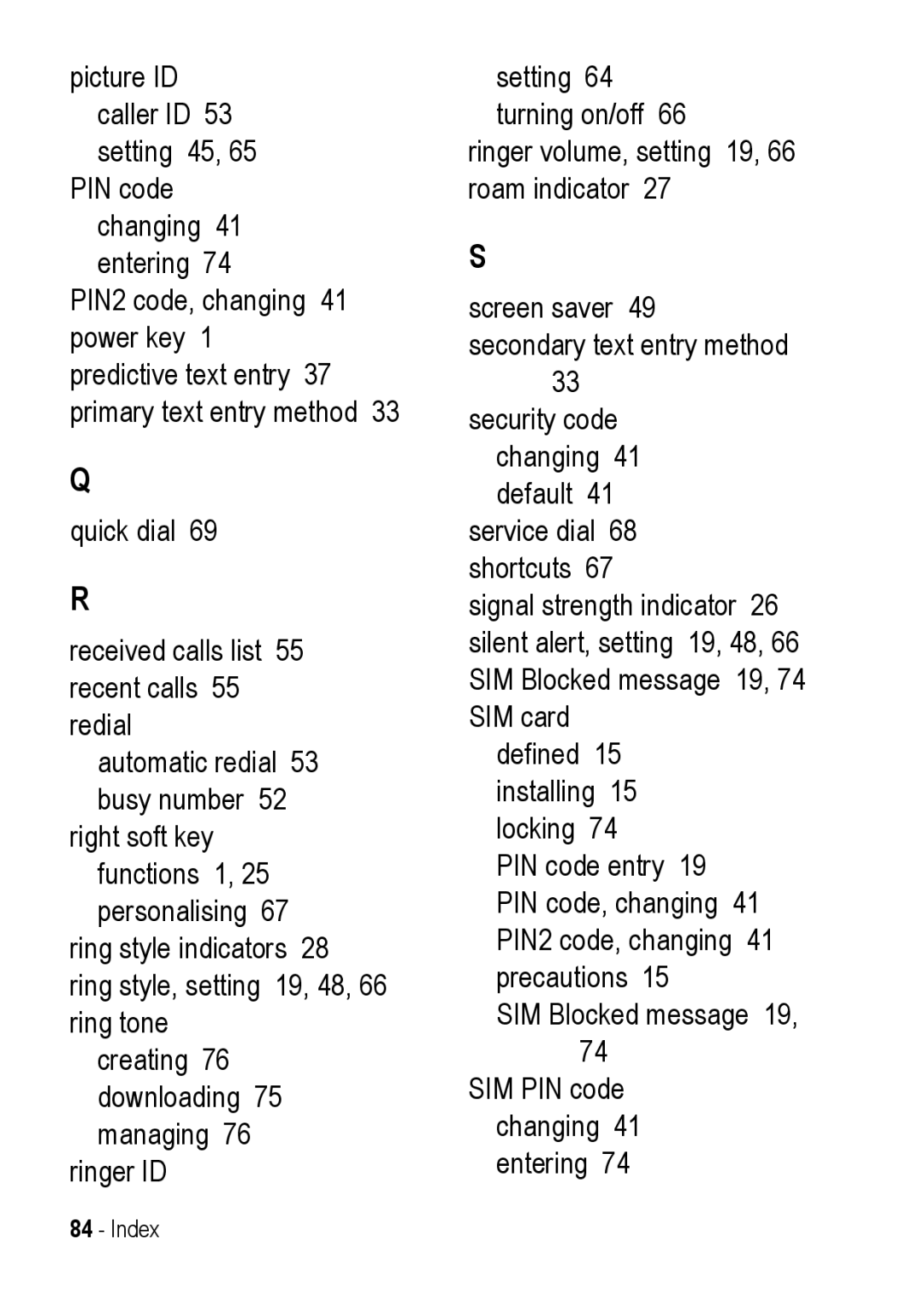 Motorola C390 manual Index 