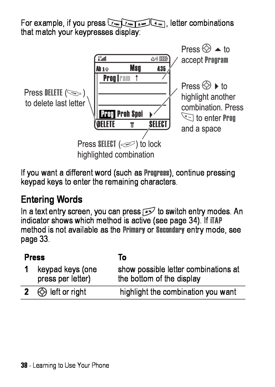 Motorola C390 manual Entering Words 