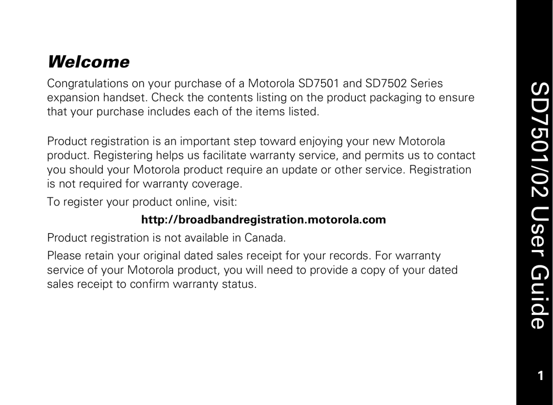 Motorola C51 Series manual Welcome, Http//broadbandregistration.motorola.com 