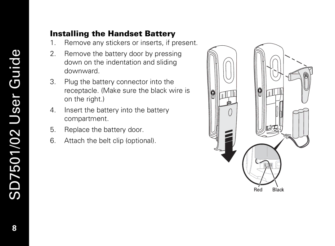 Motorola C51 Series manual Installing the Handset Battery 