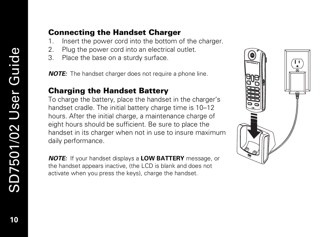 Motorola C51 Series manual Connecting the Handset Charger, Charging the Handset Battery 