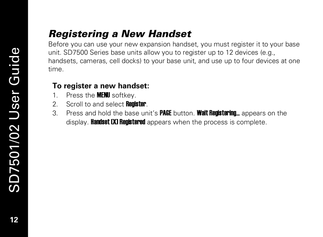 Motorola C51 Series manual Registering a New Handset, To register a new handset 