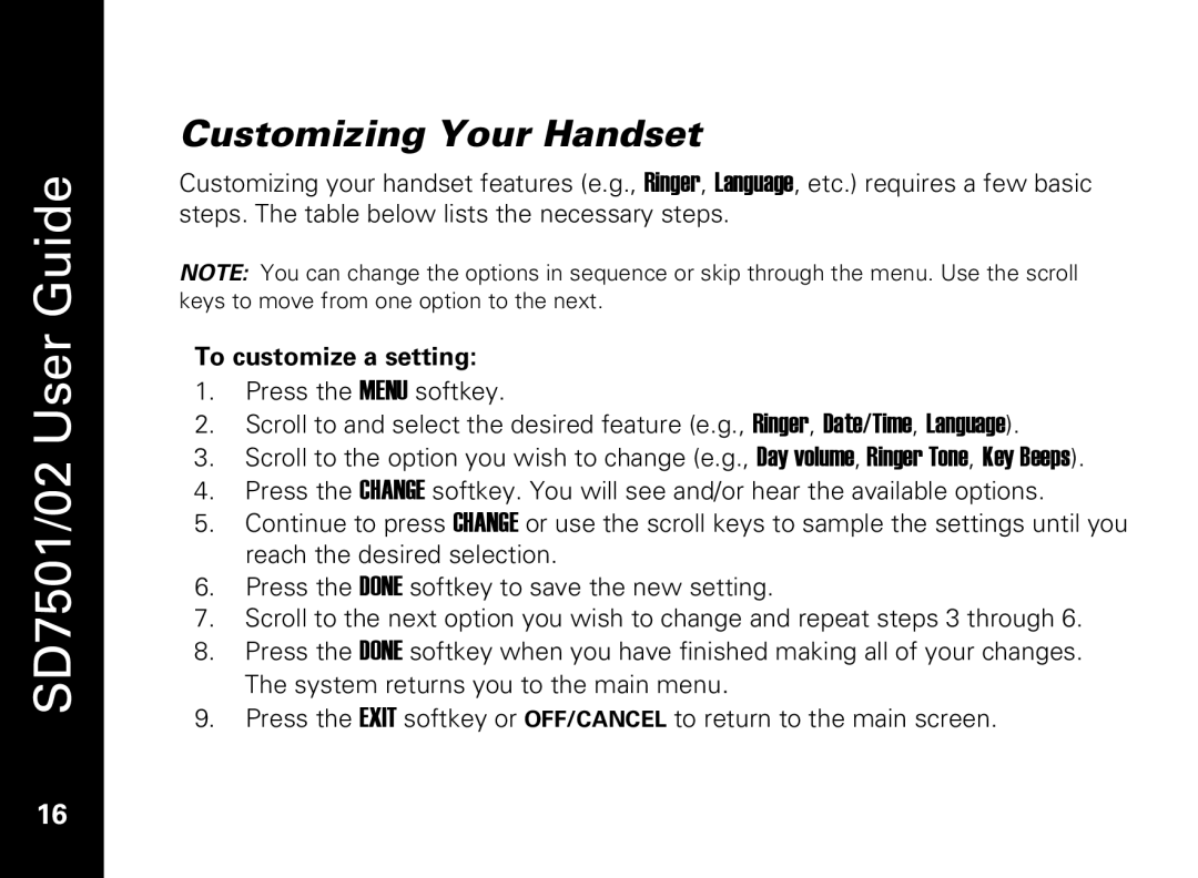 Motorola C51 Series manual Customizing Your Handset, To customize a setting 