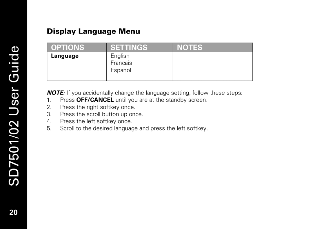 Motorola C51 Series manual Display Language Menu 