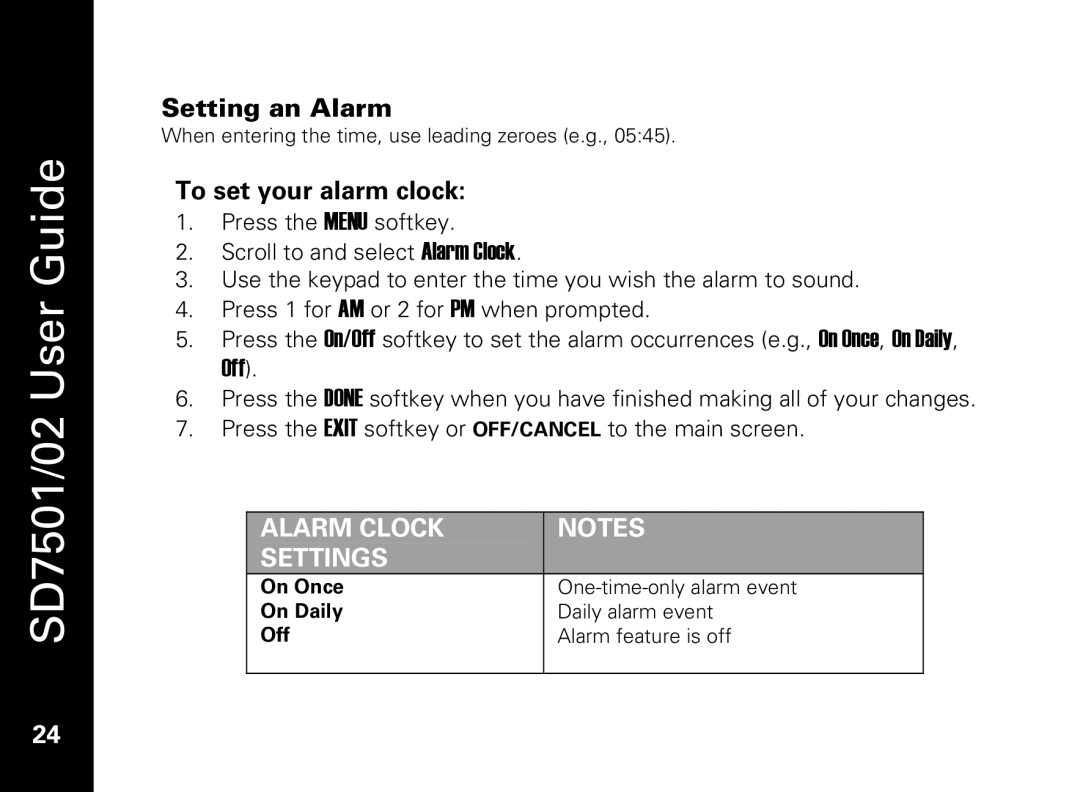 Motorola C51 Series manual Setting an Alarm, To set your alarm clock, On Once, On Daily, Off 