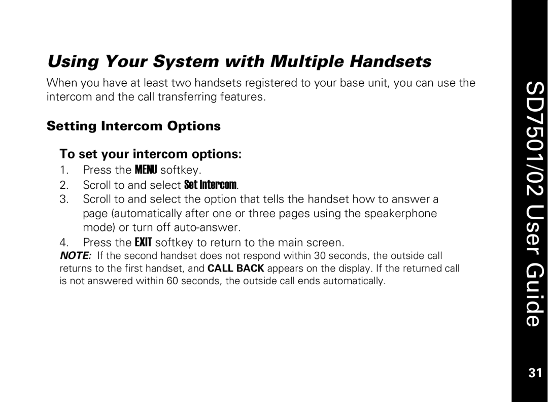 Motorola C51 Series manual Using Your System with Multiple Handsets, Setting Intercom Options To set your intercom options 