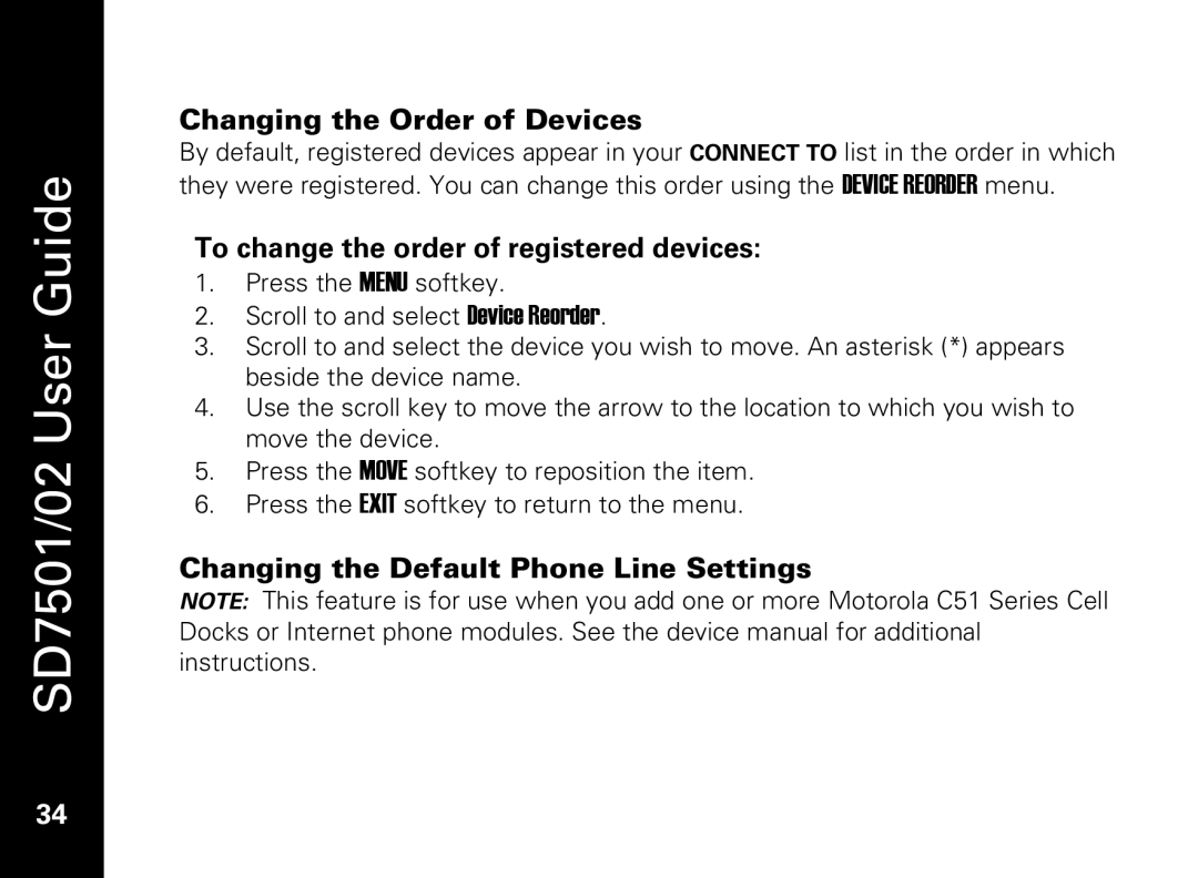 Motorola C51 Series manual Changing the Order of Devices, To change the order of registered devices 