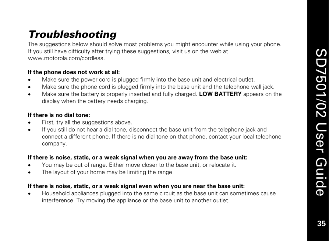 Motorola C51 Series manual Troubleshooting, If the phone does not work at all 