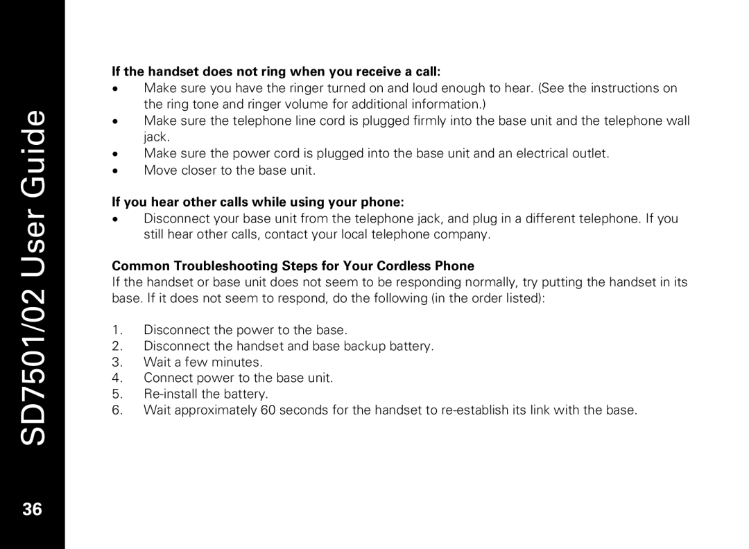 Motorola C51 Series manual If the handset does not ring when you receive a call 