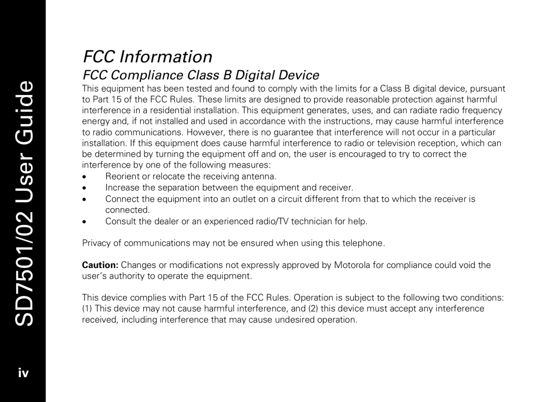 Motorola C51 Series manual FCC Information 