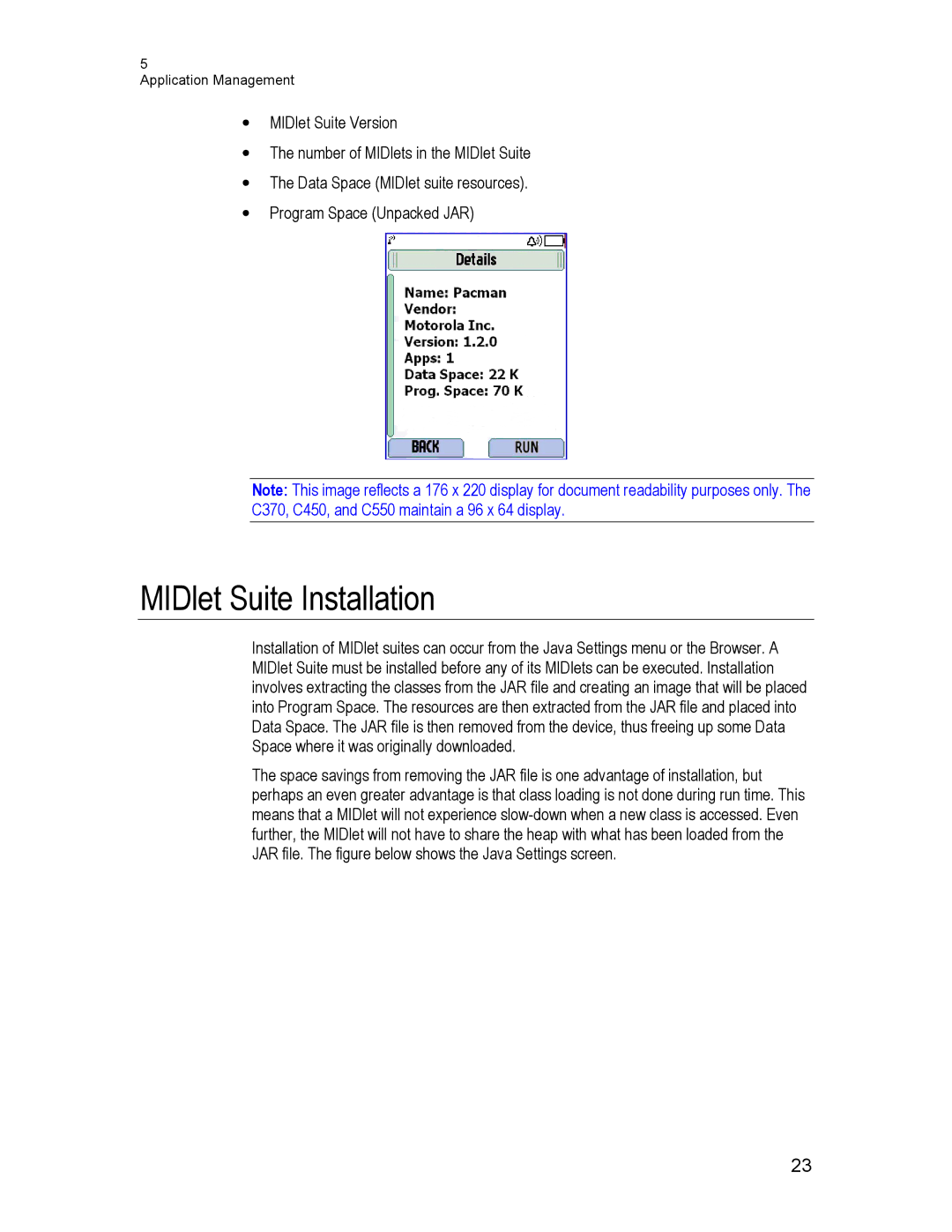 Motorola C370, C550, C450 technical manual MIDlet Suite Installation 