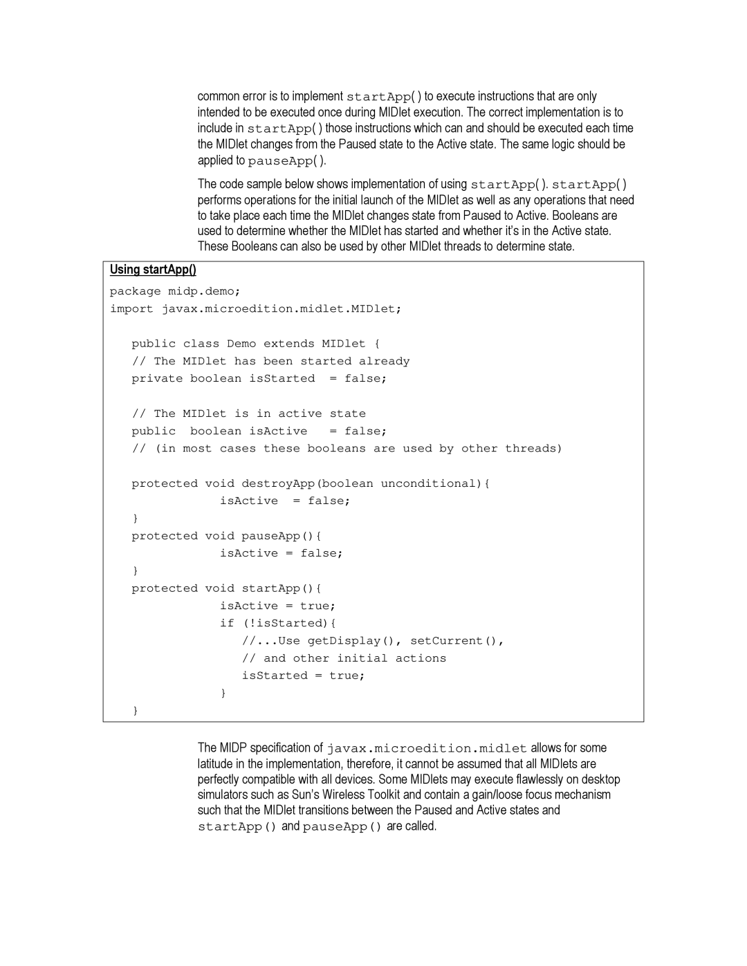 Motorola C450, C550, C370 technical manual Using startApp 