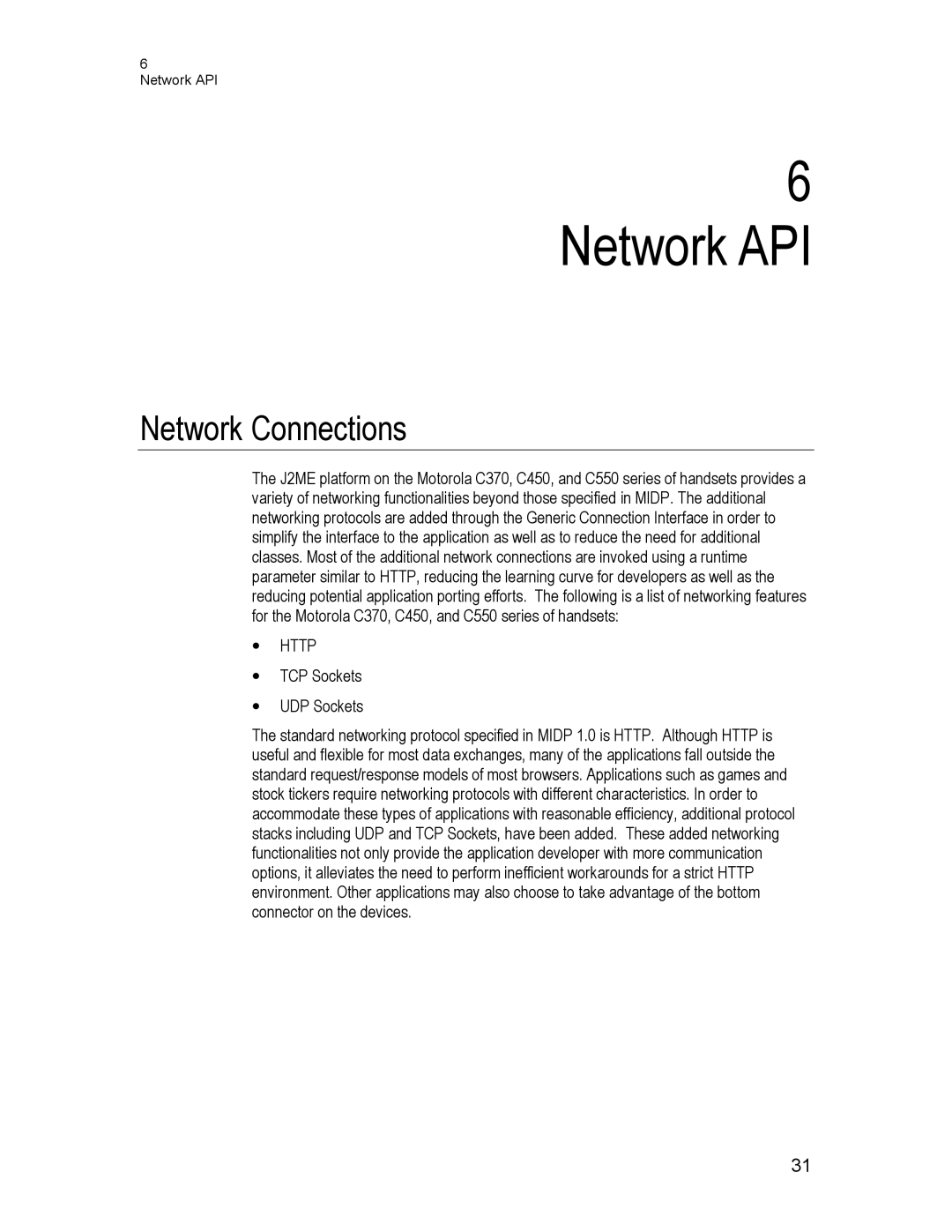 Motorola C450, C550, C370 technical manual Network API, Network Connections 