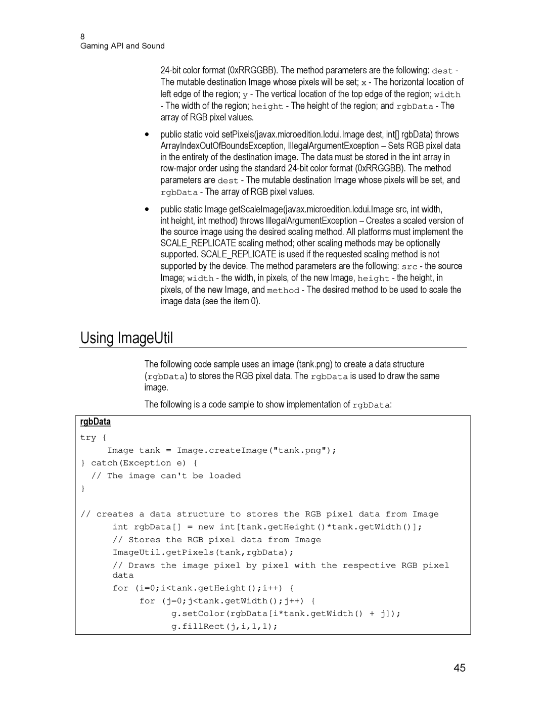 Motorola C550, C450, C370 technical manual Using ImageUtil, RgbData 