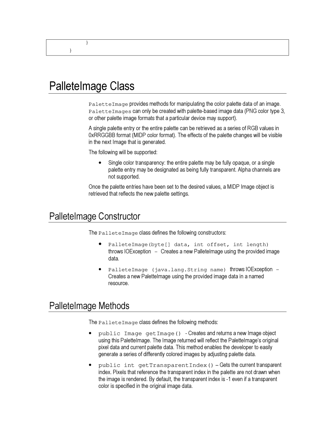 Motorola C450, C550, C370 technical manual PalleteImage Class, PalleteImage Constructor, PalleteImage Methods 