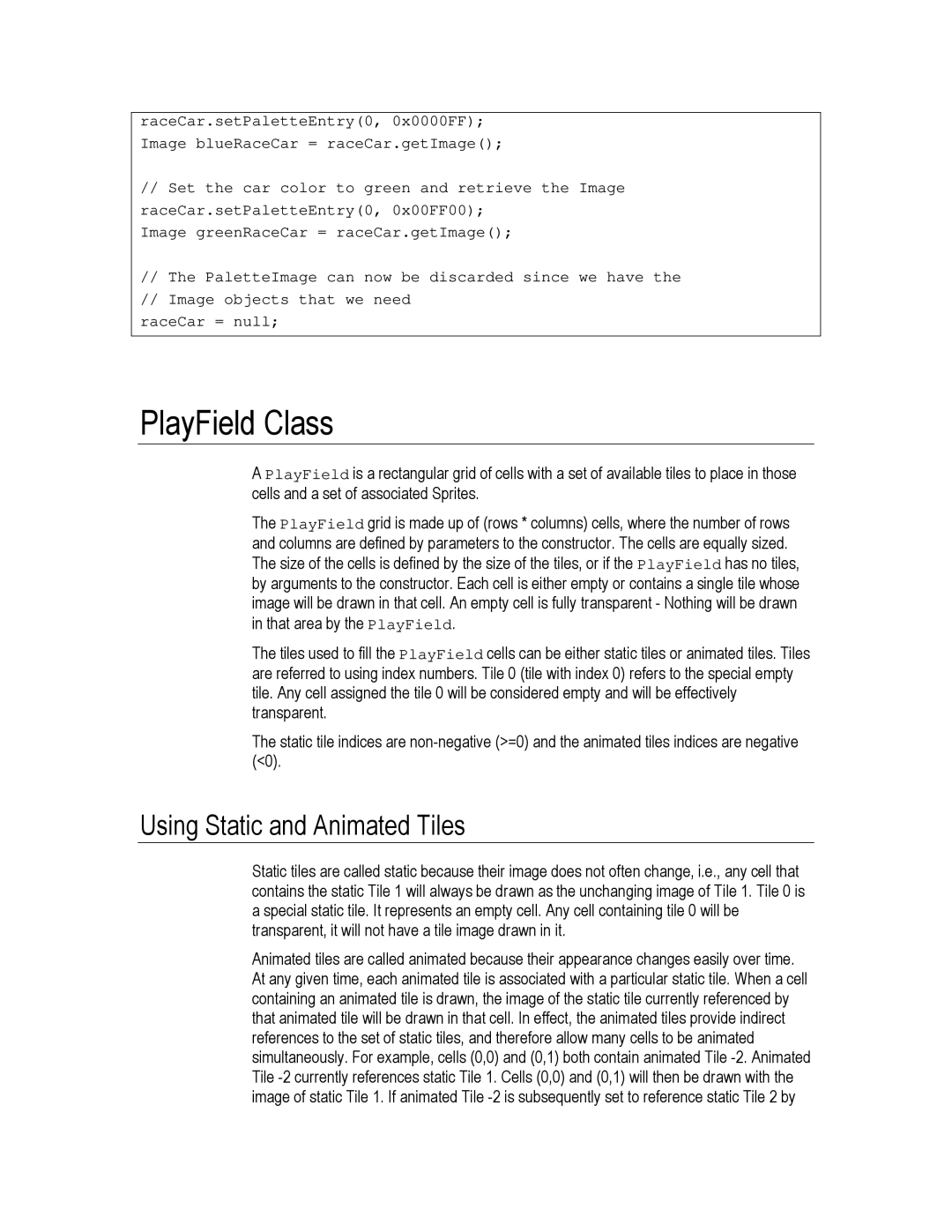 Motorola C550, C450, C370 technical manual PlayField Class, Using Static and Animated Tiles 