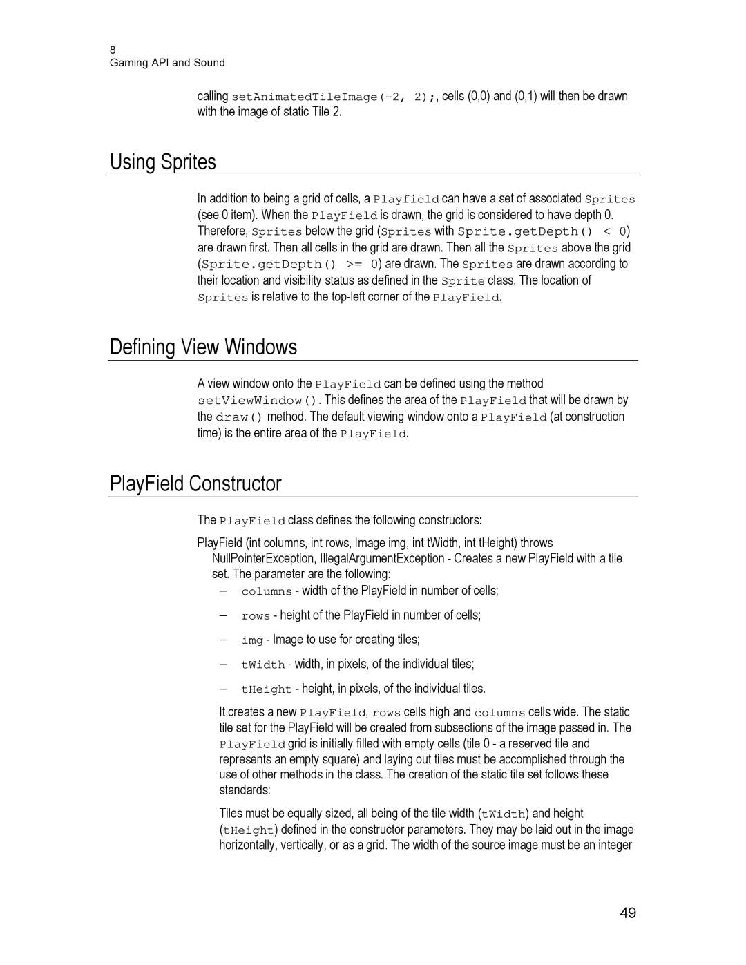 Motorola C450, C550, C370 technical manual Using Sprites, Defining View Windows, PlayField Constructor 