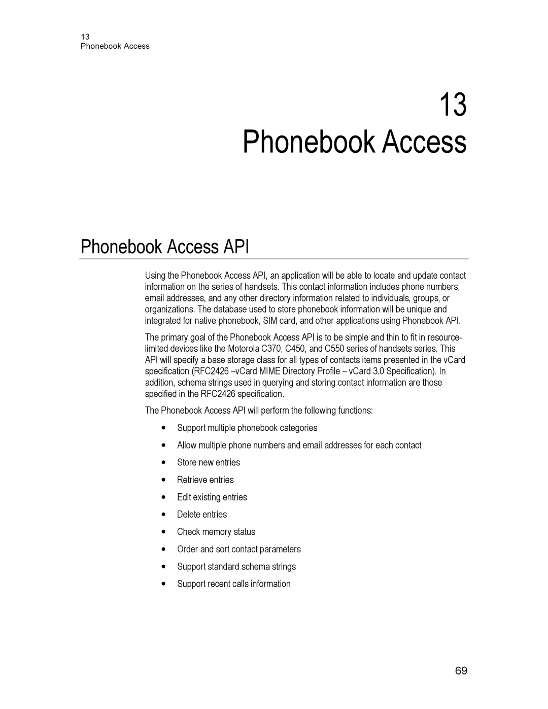 Motorola C550, C450, C370 technical manual Phonebook Access API 