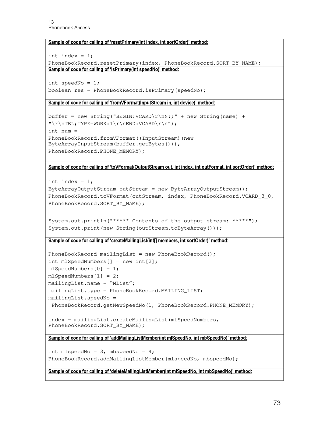 Motorola C450, C550, C370 technical manual Sample of code for calling of ‘isPrimaryint speedNo’ method 