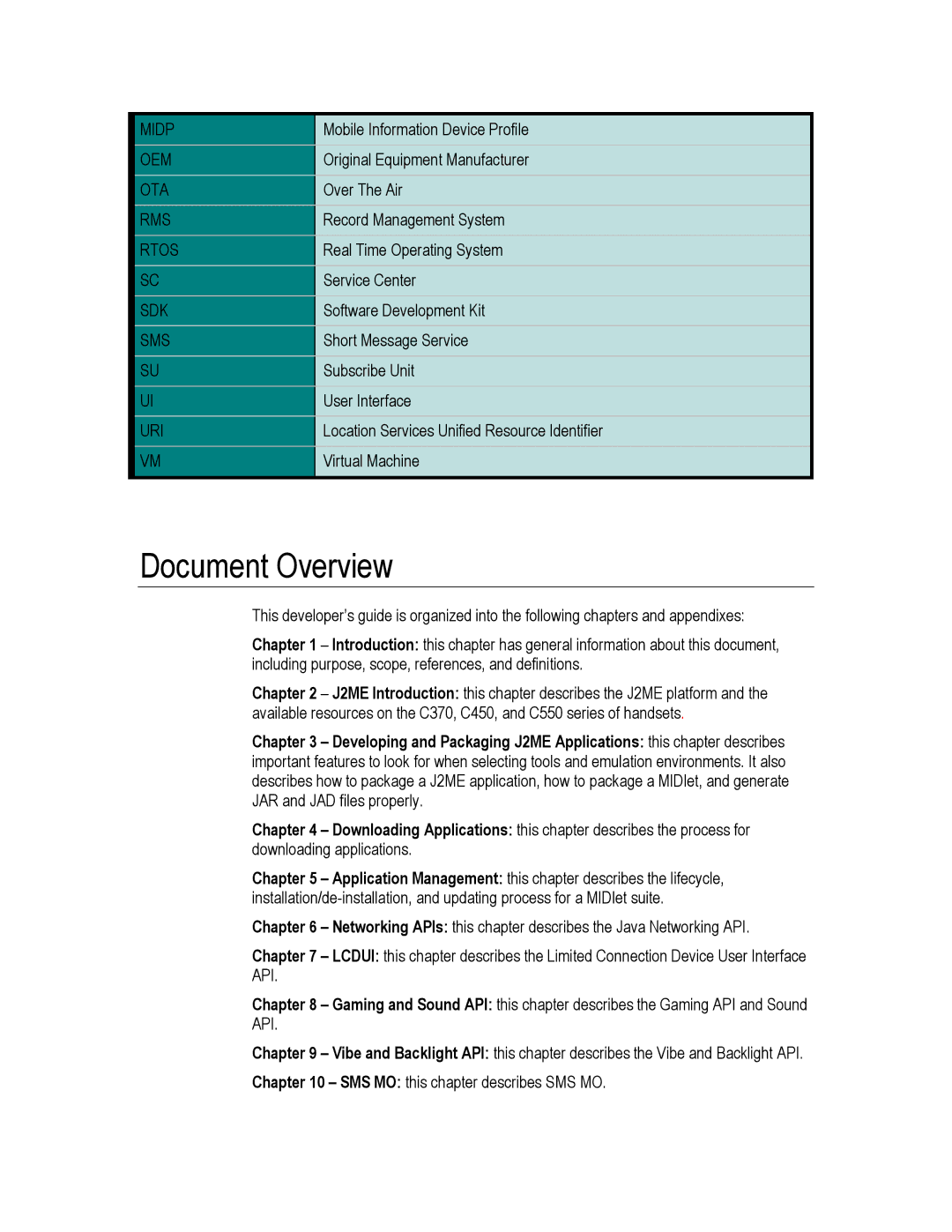 Motorola C370, C550, C450 technical manual Document Overview 