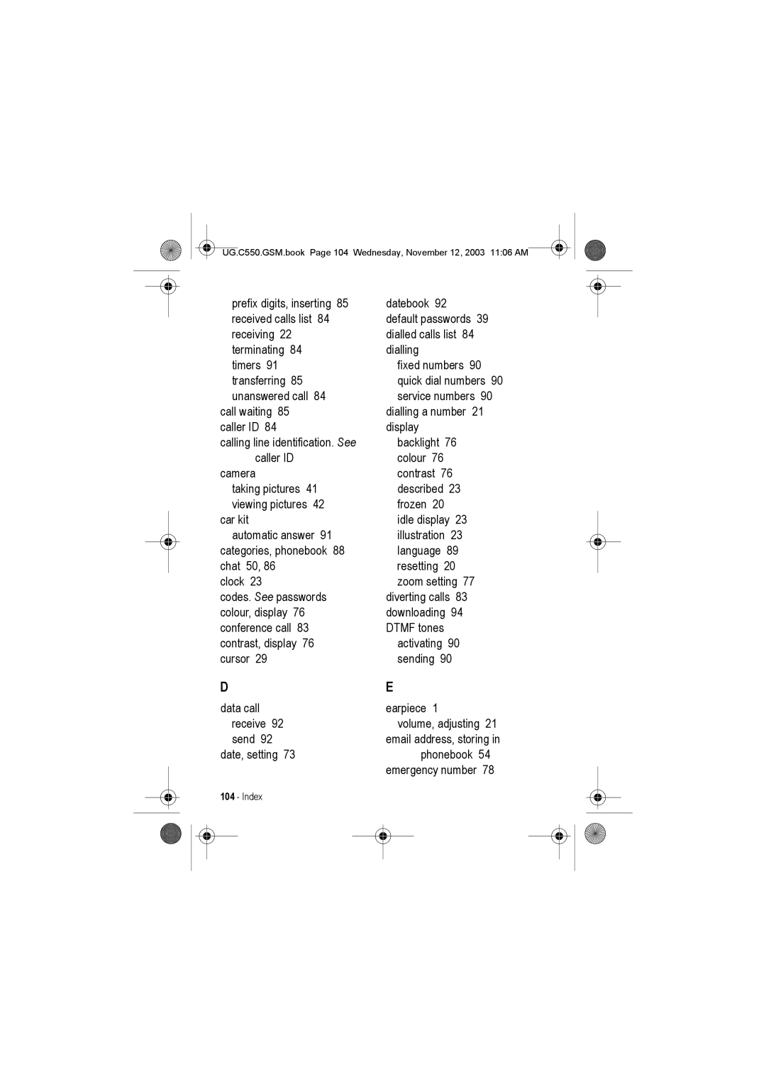 Motorola C550 manual Index 