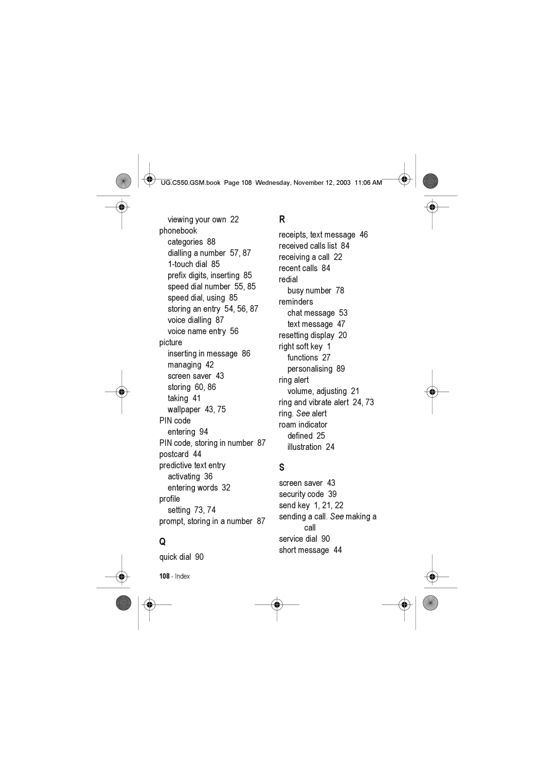 Motorola C550 manual Index 