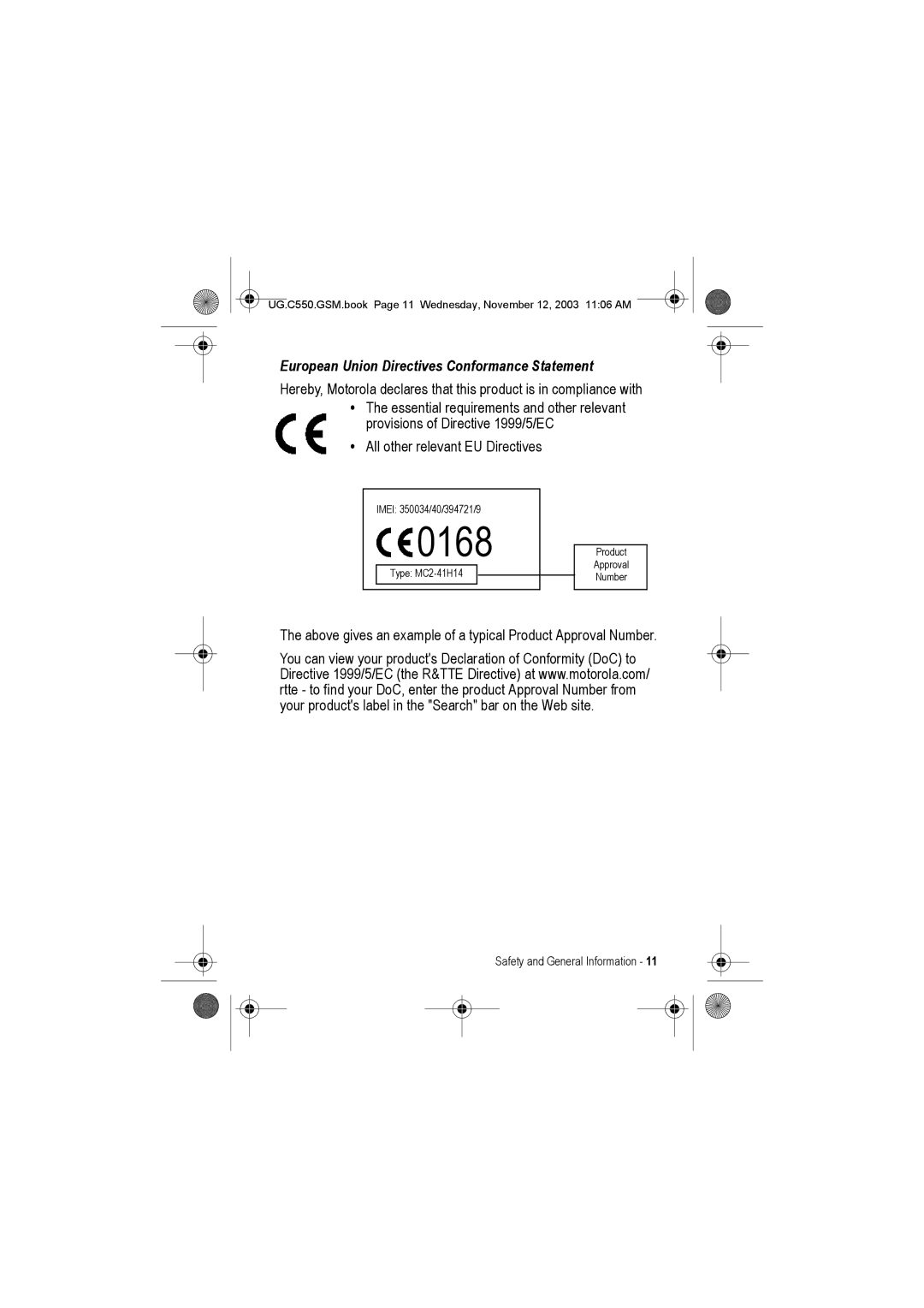 Motorola C550 manual 0168 