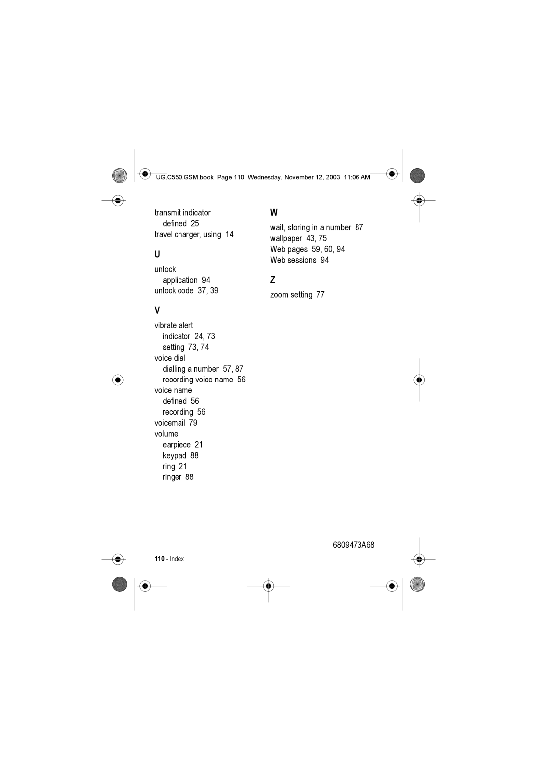 Motorola C550 manual Index 