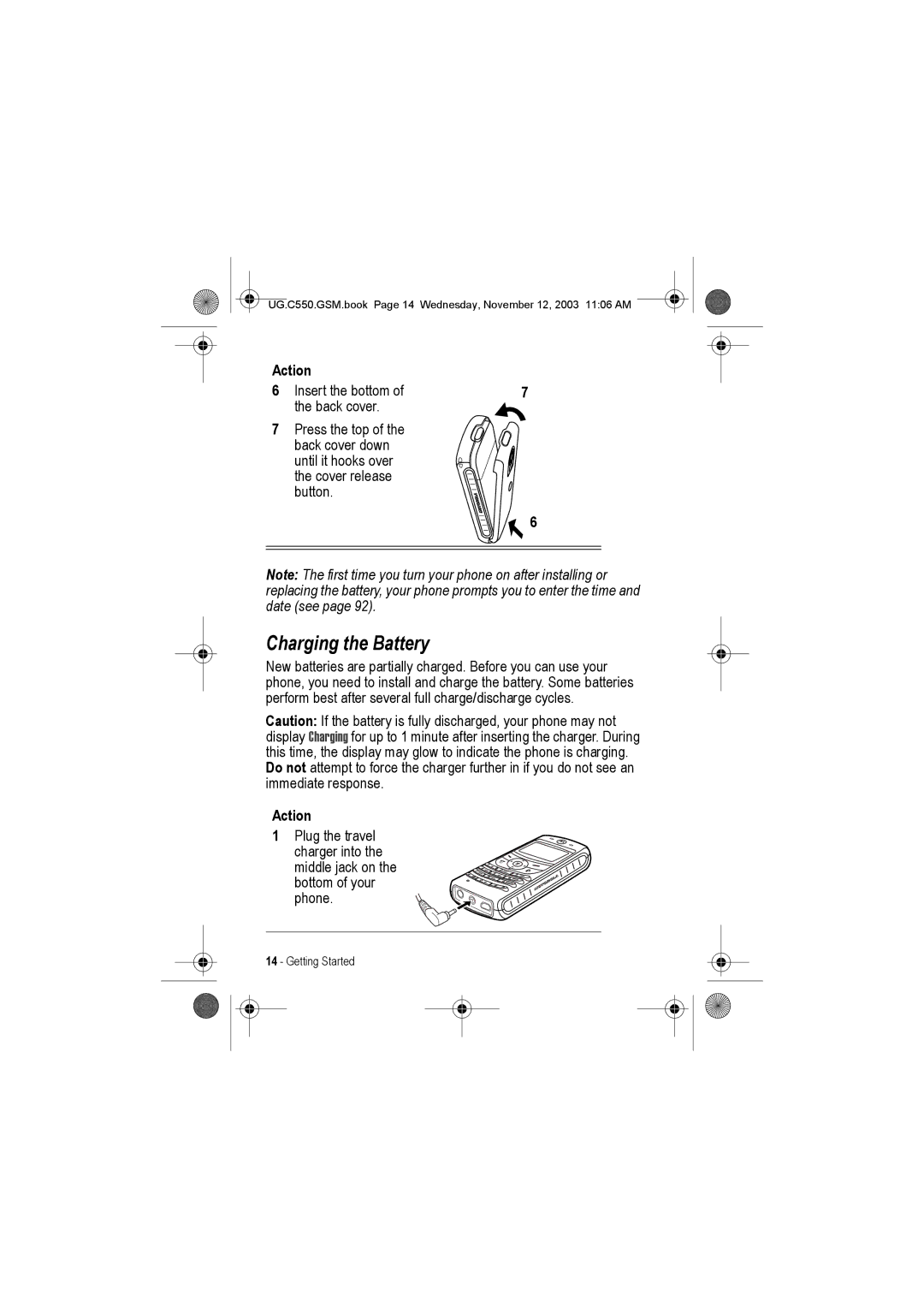 Motorola C550 manual Charging the Battery 