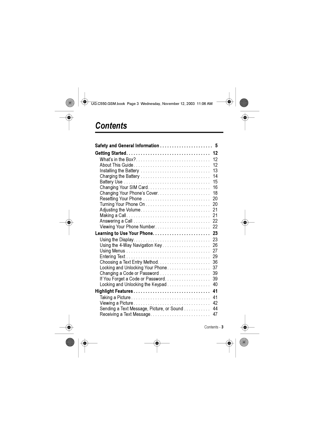 Motorola C550 manual Contents 