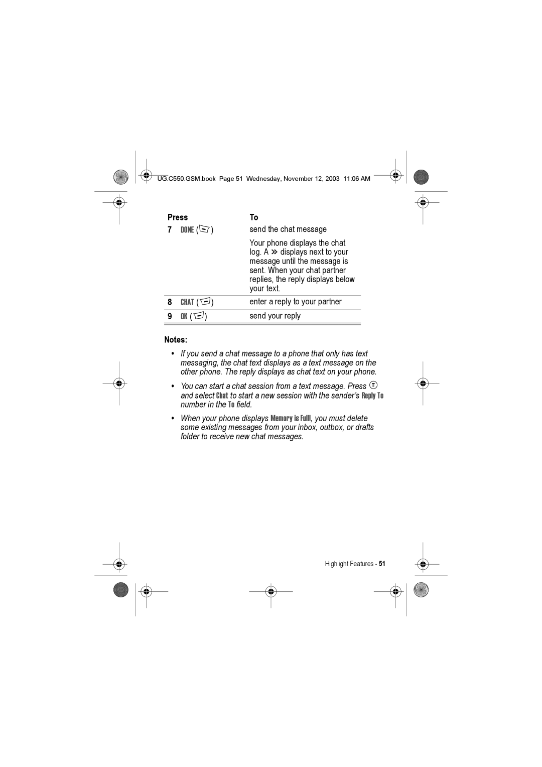 Motorola C550 manual Done, Chat + 