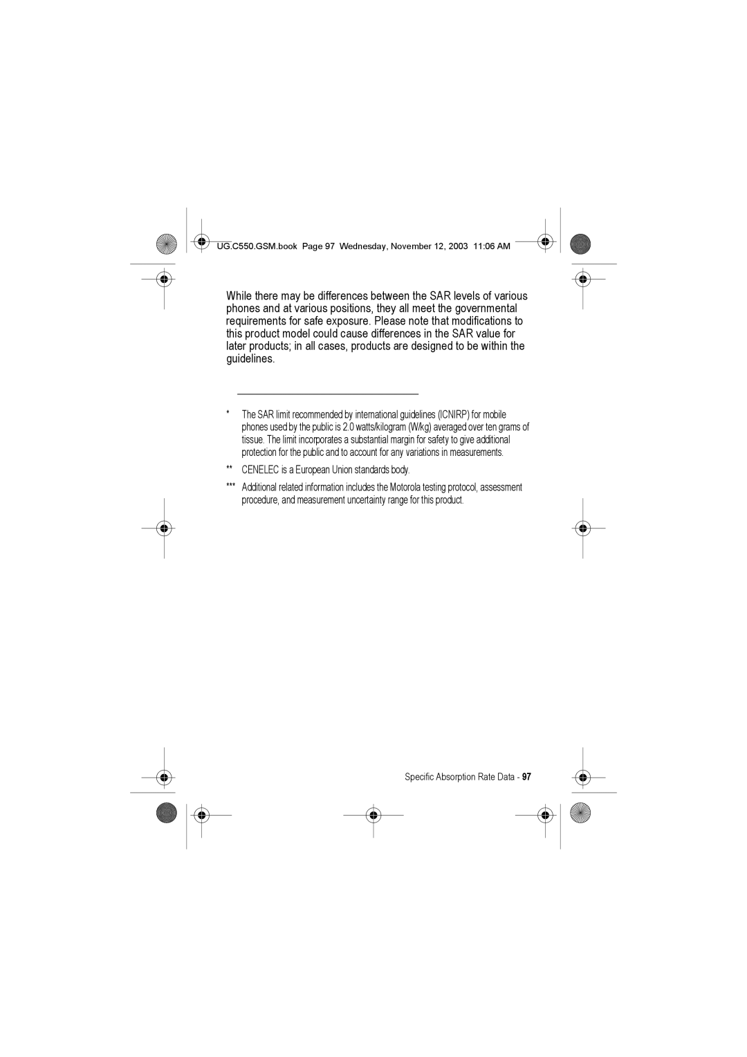 Motorola C550 manual Cenelec is a European Union standards body 