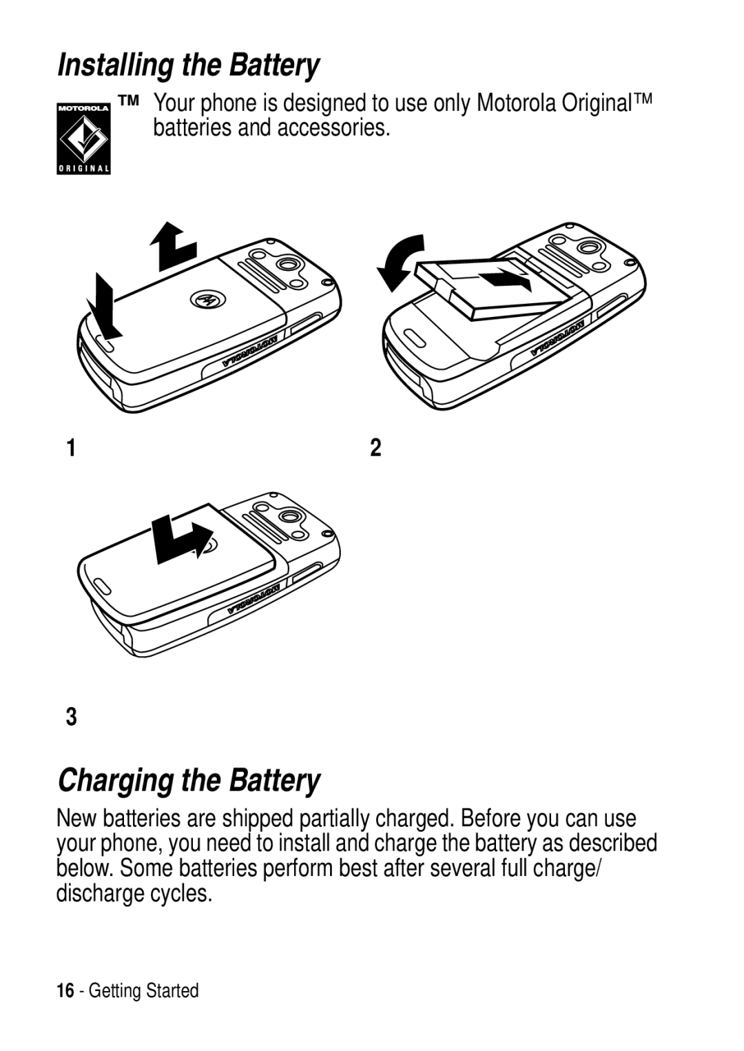 Motorola C975 3G manual Installing the Battery, Charging the Battery 