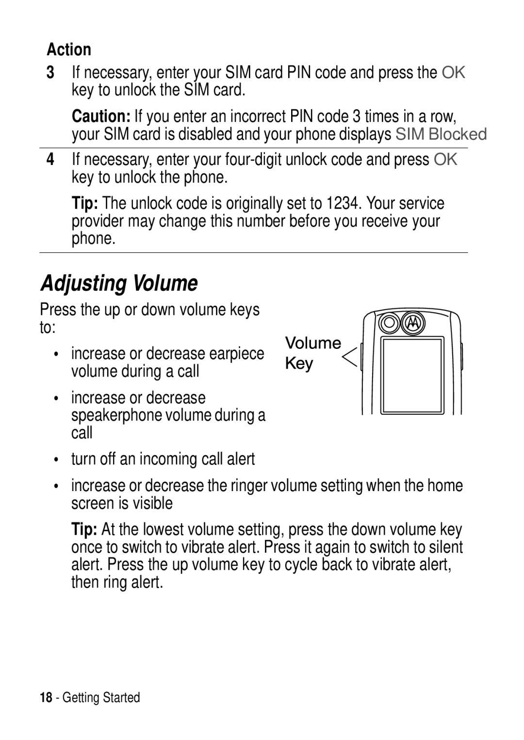 Motorola C975 3G manual Adjusting Volume 