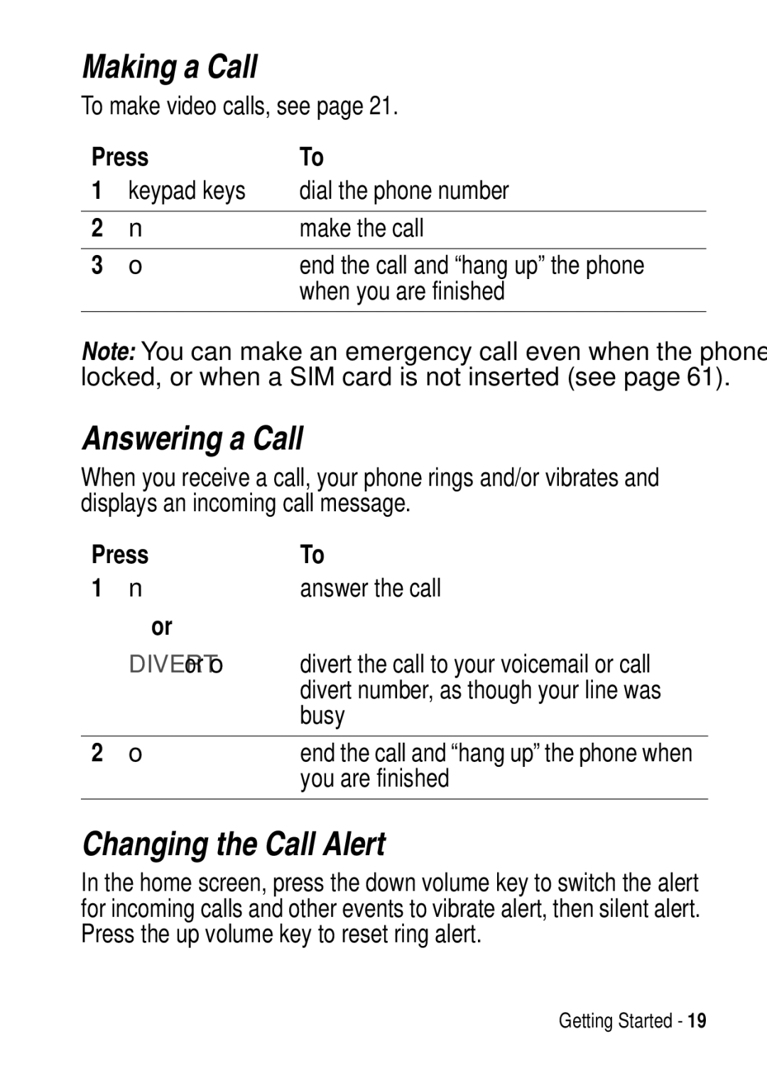 Motorola C975 3G manual Making a Call, Answering a Call, Changing the Call Alert 