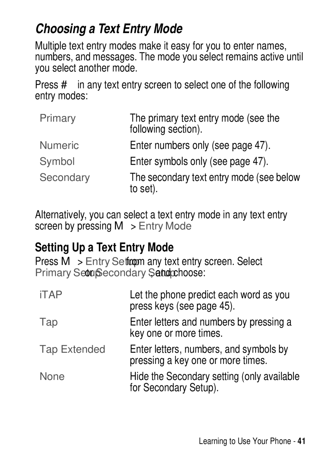 Motorola C975 3G manual Choosing a Text Entry Mode 