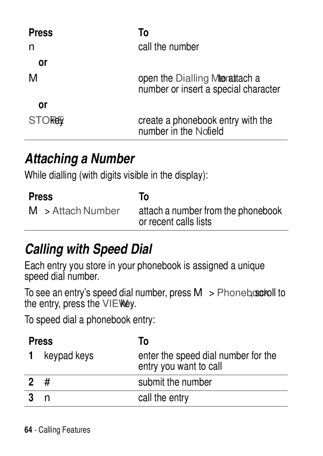 Motorola C975 3G manual Attaching a Number, Calling with Speed Dial, Or recent calls lists 