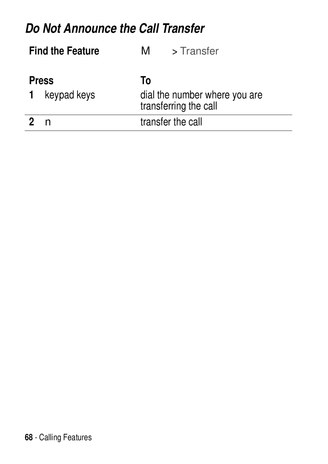 Motorola C975 3G manual Do Not Announce the Call Transfer 