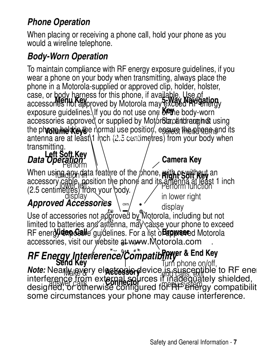 Motorola C975 3G manual RF Energy Interference/Compatibility, Body-Worn Operation 