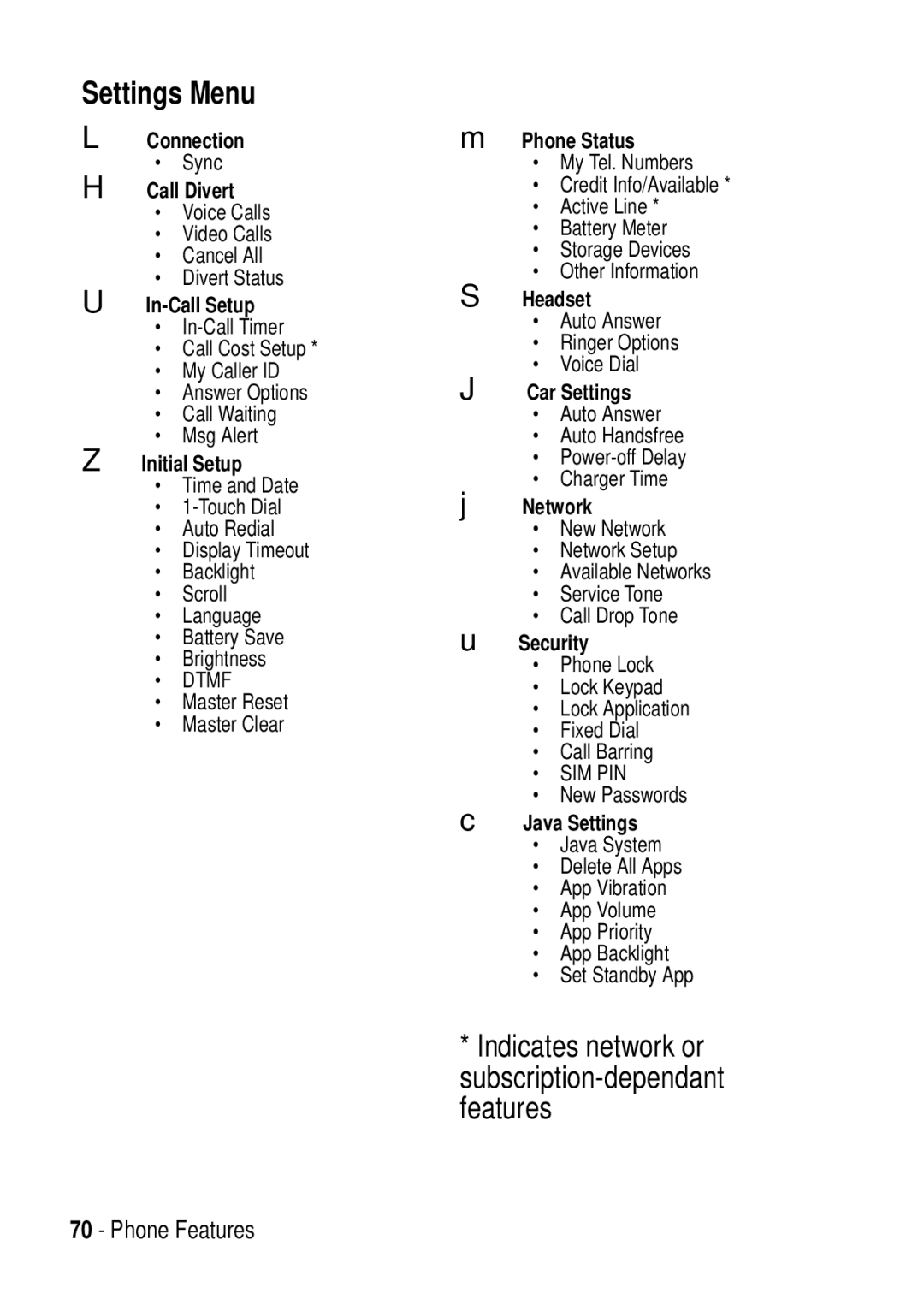 Motorola C975 3G manual Settings Menu, Initial Setup 