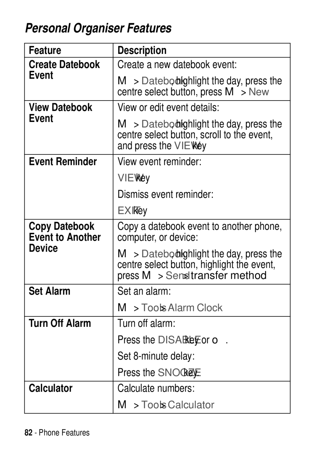 Motorola C975 3G manual Personal Organiser Features 