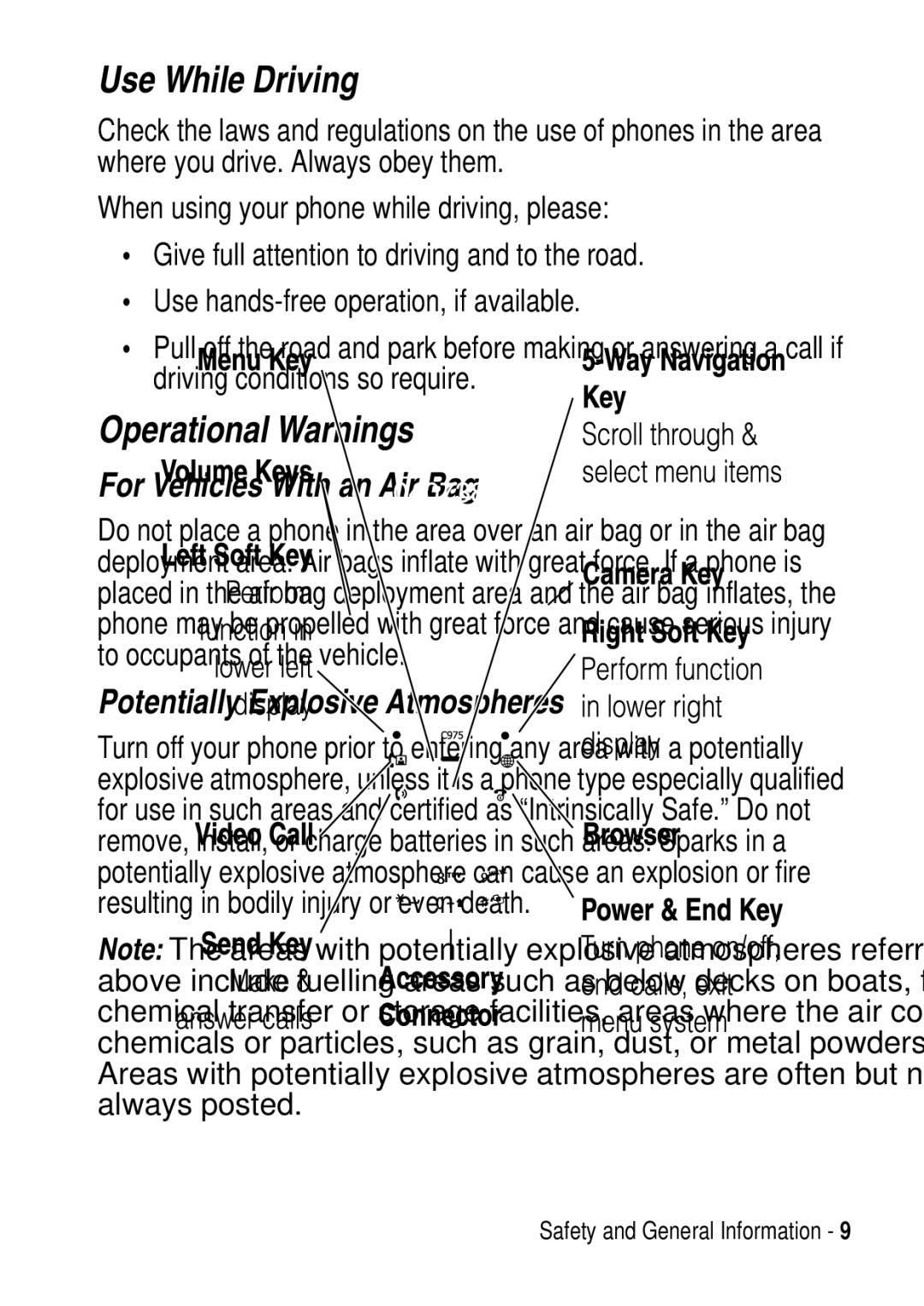 Motorola C975 3G manual Use While Driving, Operational Warnings 