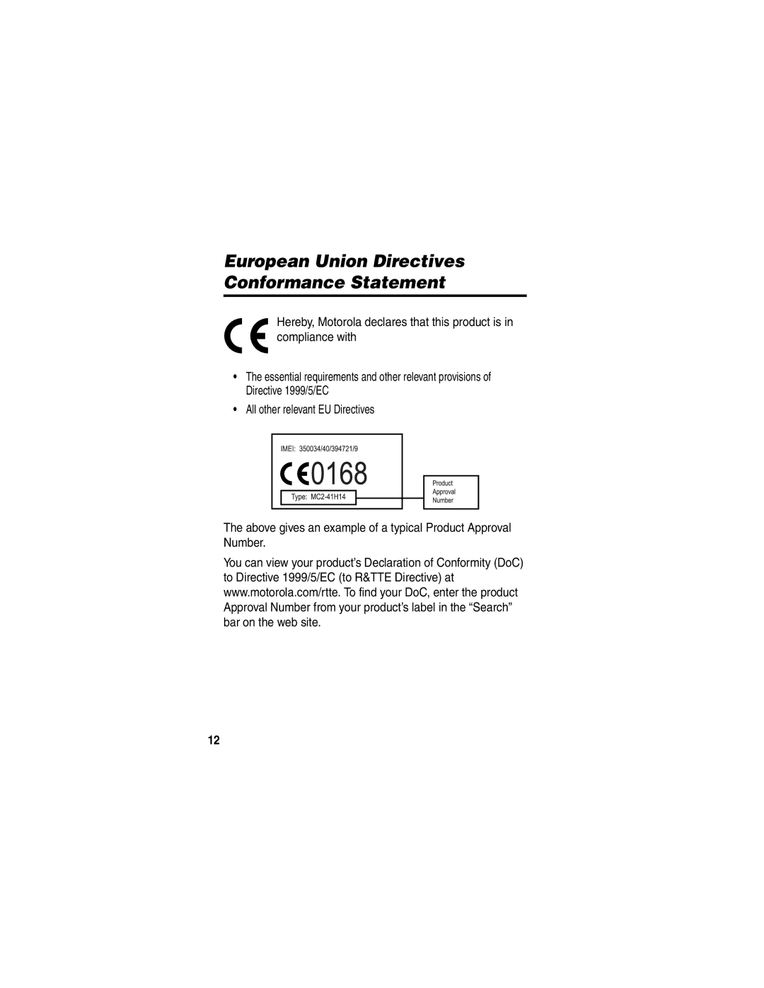 Motorola C975 manual European Union Directives Conformance Statement 