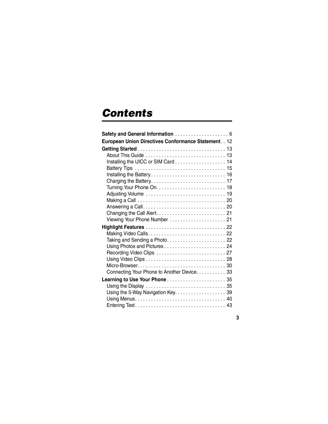 Motorola C975 manual Contents 