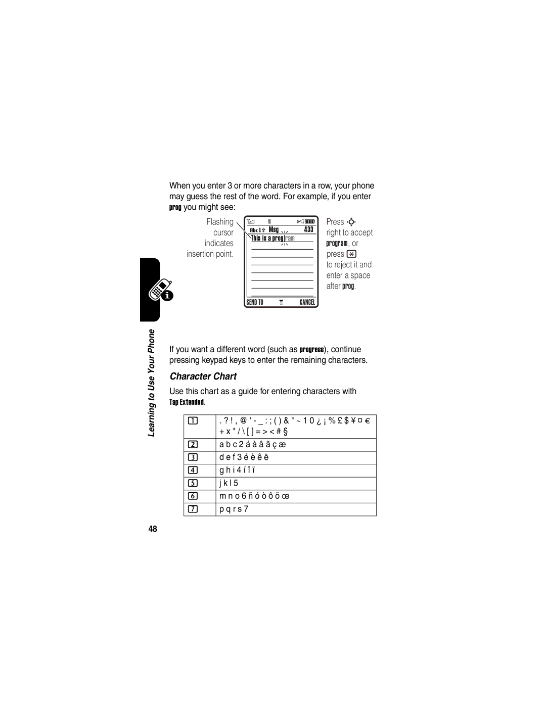 Motorola C975 manual Character Chart 