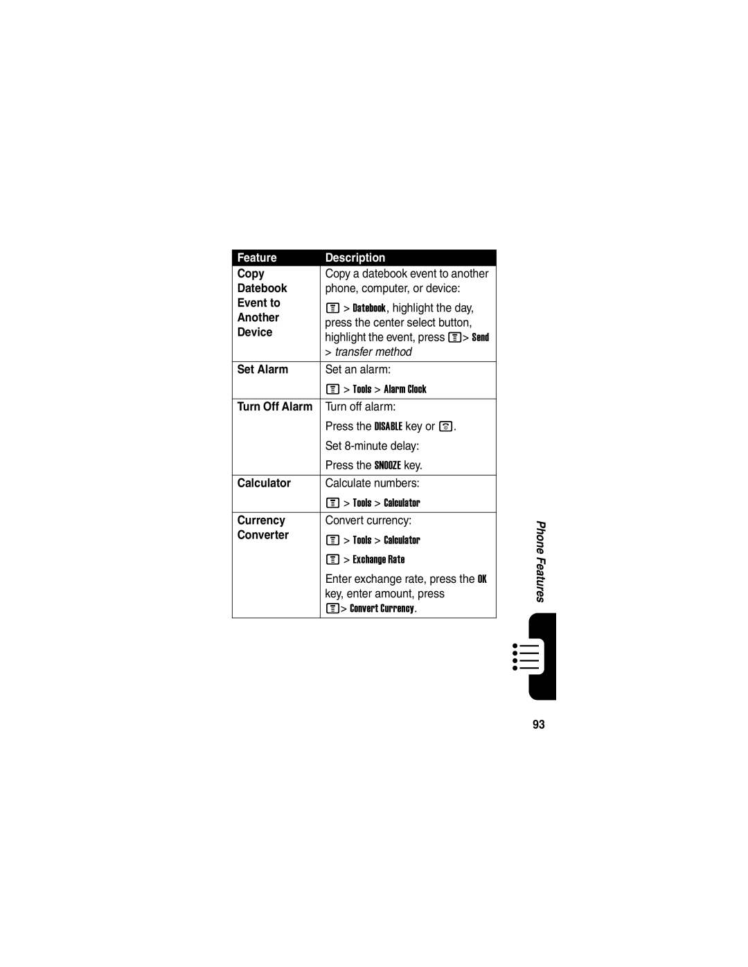 Motorola C975 manual Copy, Event to, Another, Device, Set Alarm, Calculator, Currency, Converter 