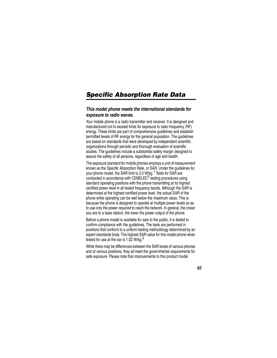 Motorola C975 manual Specific Absorption Rate Data 