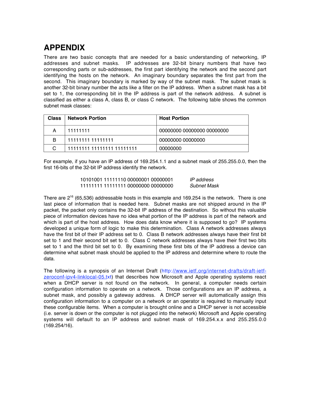 Motorola Canopy Backhaul Module user manual Appendix, Class Network Portion Host Portion 